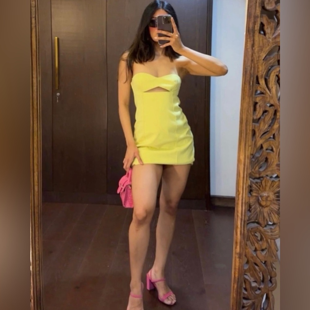 Zara Yellow Strapless Cut Out Dress - Picture 8 of 17